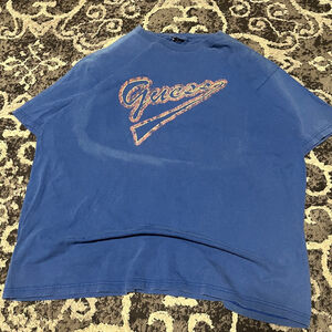 Vintage Guess By Georges Marciano Graphic T Shirt Size L-Xl Blue Y2K 90s